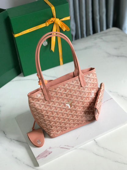 Anjou Mini Bag 20cm Pink Canvas Chevroches Calfskin