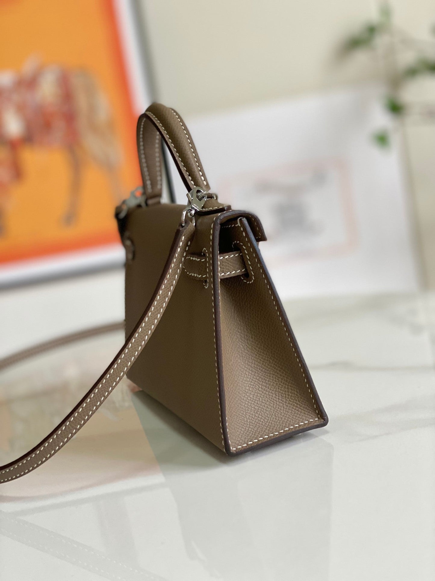 HM Mini Kelly 19cm Elephant Grey Epsom Silver Hardware