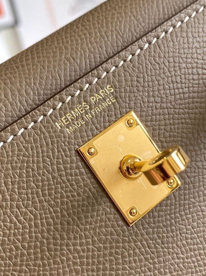 HM Mini Kelly 19cm Elephant Grey Epsom Gold Hardware