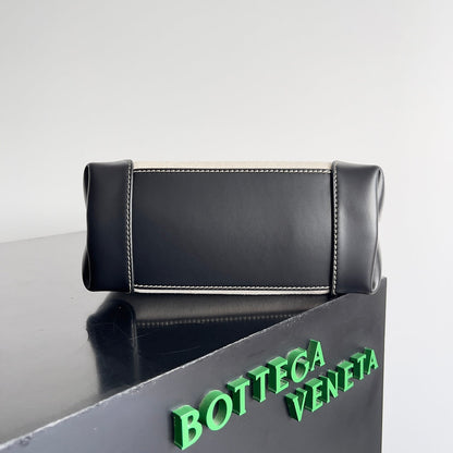 BV Small Andiamo 25 In Beige Canvas Black Calfskin 209015