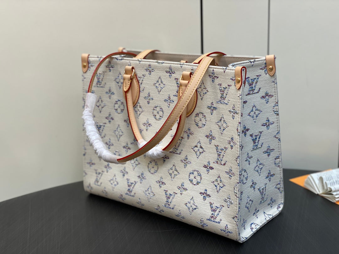 ONTHEGO MM 35CM MULTICOLOR BEIGE MONOGRAM JACQUARD FABRIC