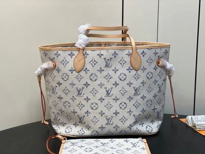neverfull mm 31 multicolor beige monogram jacquard fabric