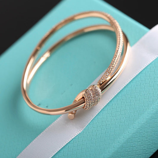KNOT DOUBLE ROW PINK GOLD DIAMOND BRACELET