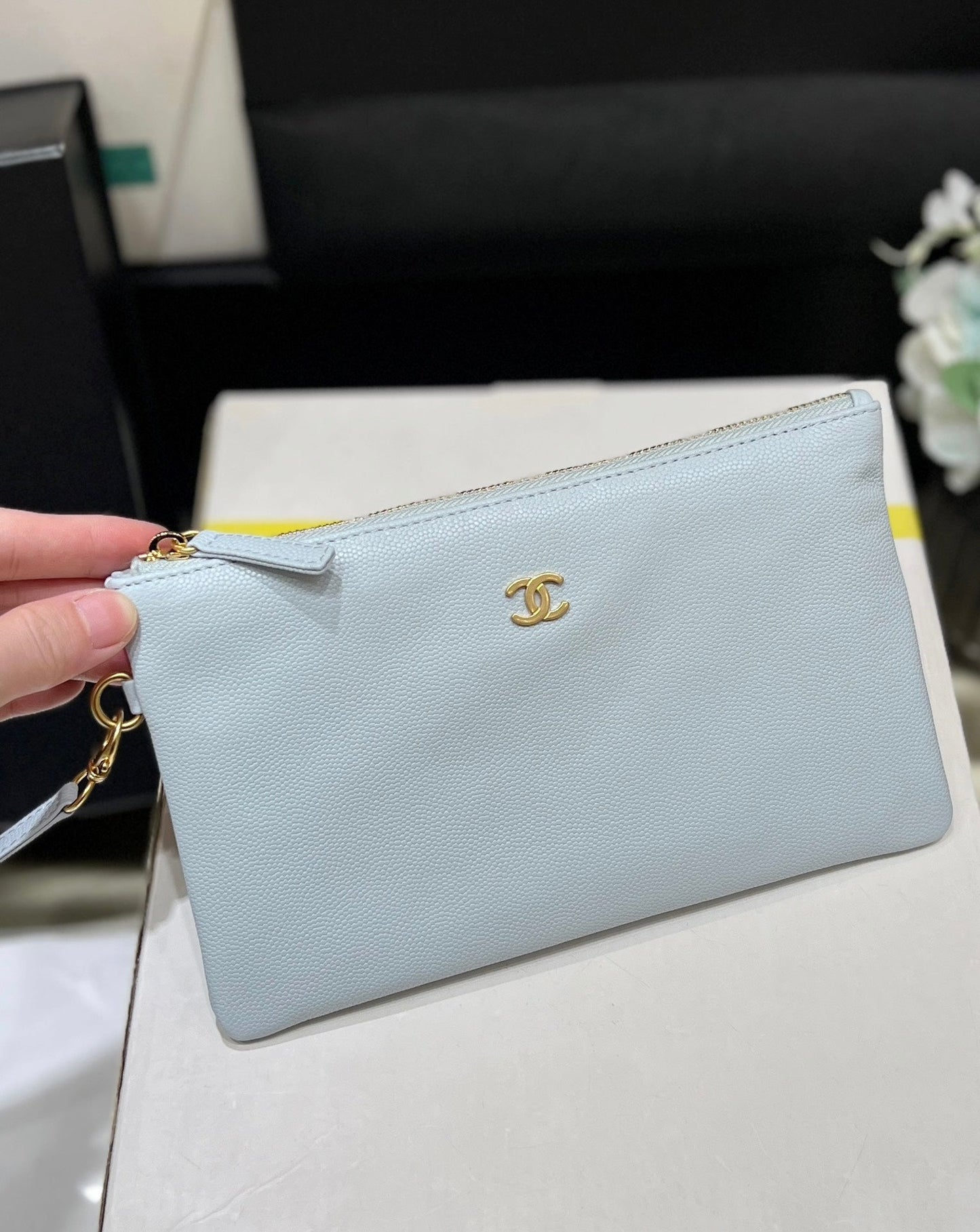 CC 24K Hobo 22 Bag Cloud Blue Grained Calfskin