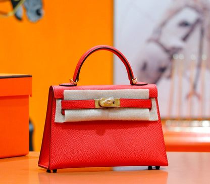 HM Mini Kelly 19cm Red Epsom Gold Hardware
