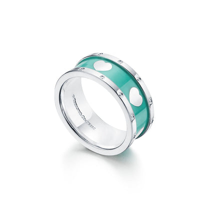 HEART BLUE ENAMEL SILVER RING