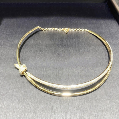 KNOT DOUBLE ROW NECKLACE IN YELLOW GOLD WITH DIAMONDS