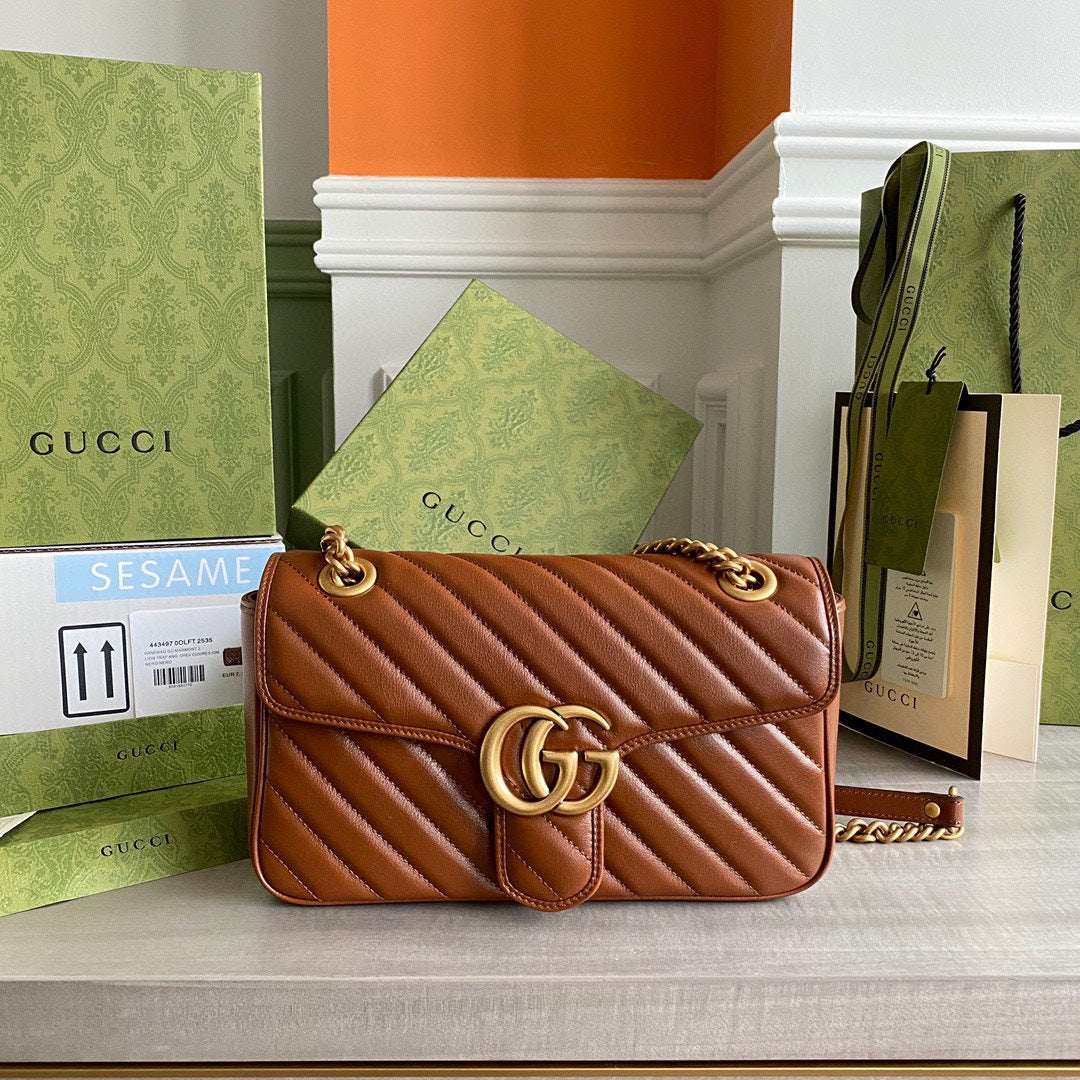 GG Marmont 26cm Brown Calfskin Gold Hardware